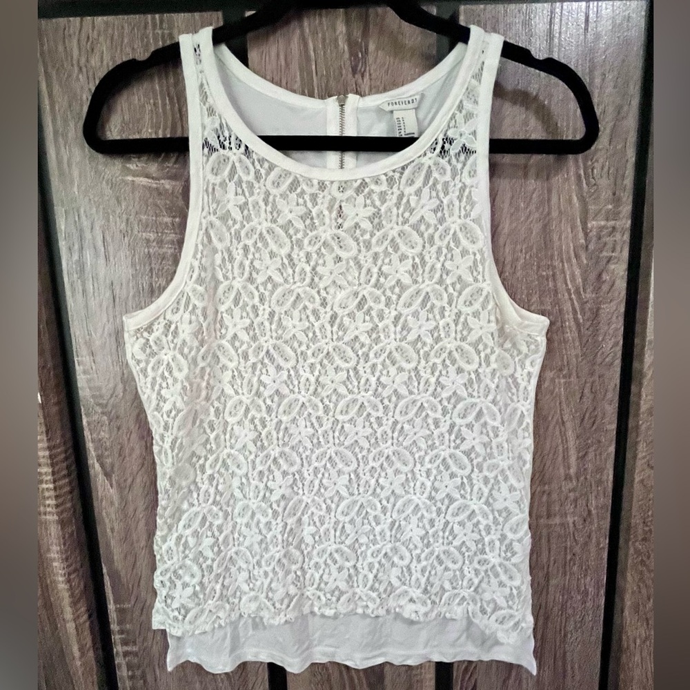 Forever 21 White Lace front Tank Top ~Sz S~